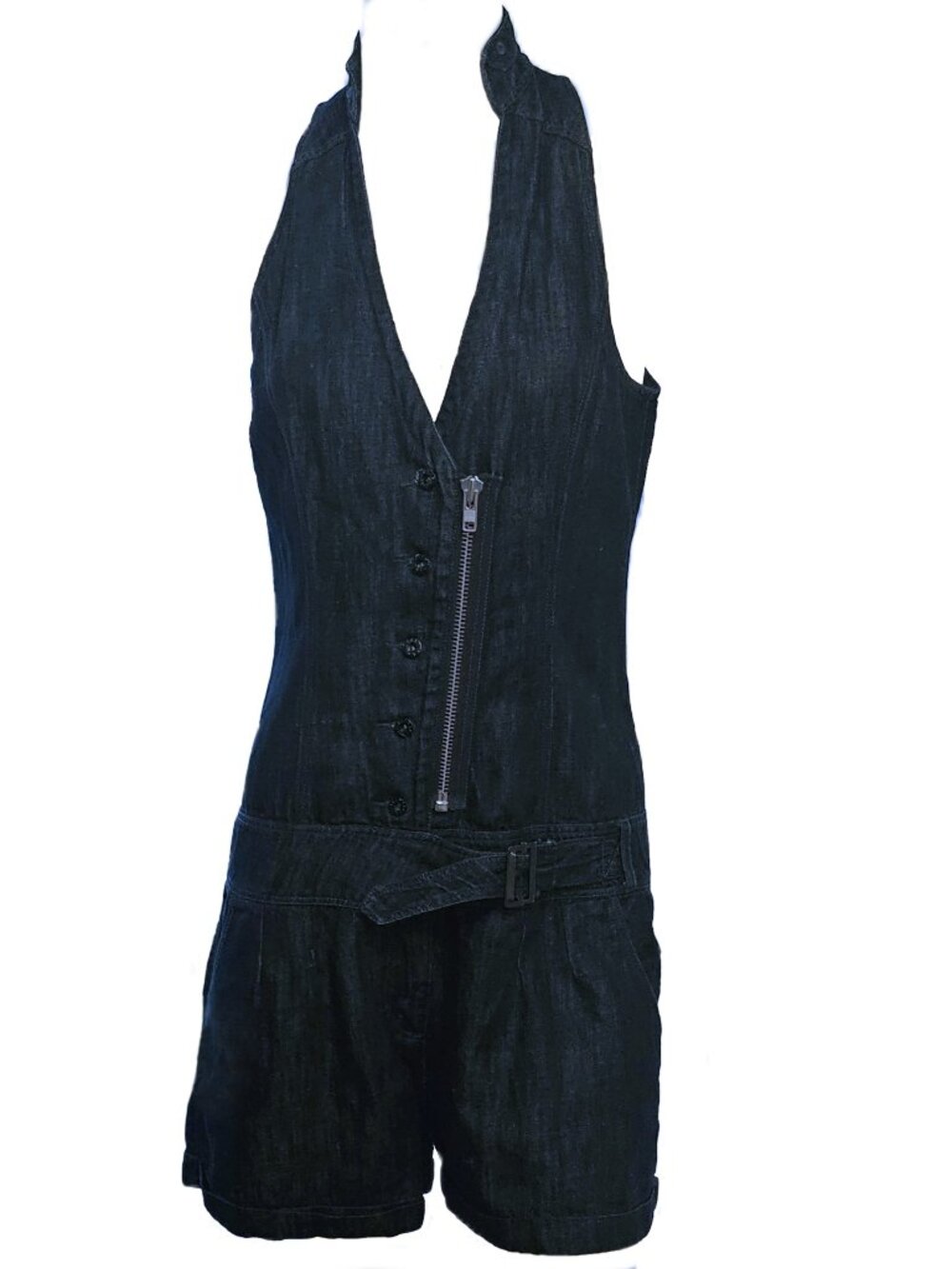 FIRETRAP Dark Blue Denim Zip & Button Halter Romper/Jumper Size Medium
